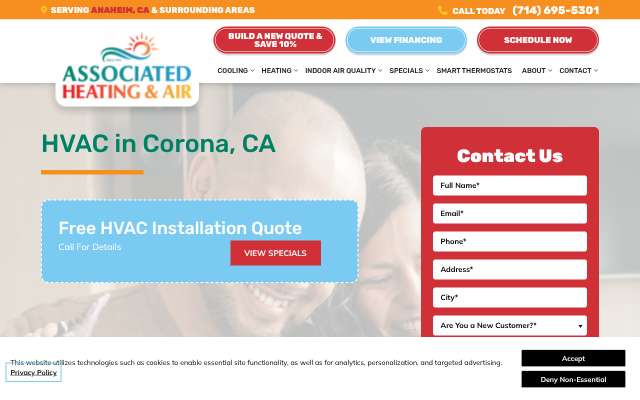 Associated Heating & Air's page as the assistant saw it