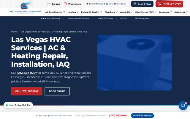 The Cooling Company's page as the assistant saw it