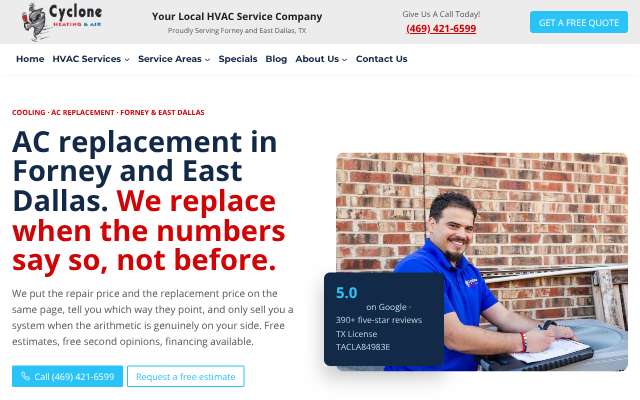 Cyclone Heating & Air's page as the assistant saw it