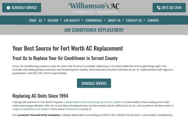 Williamson's AC Contracting's page as the assistant saw it