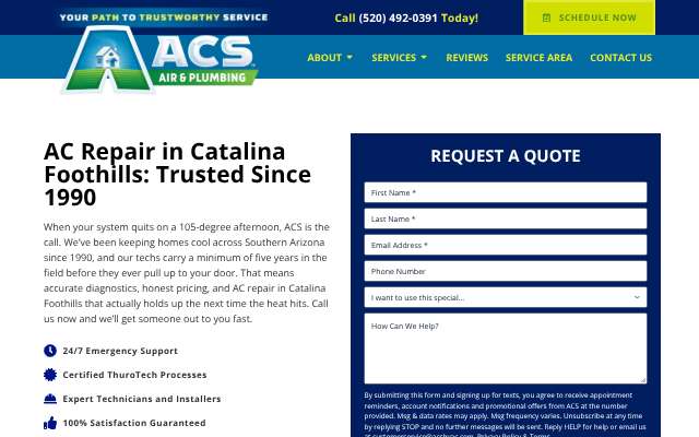 ACS Air & Plumbing's page as the assistant saw it