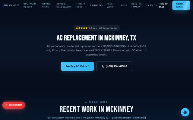 Frosty's HVAC's page as the assistant saw it