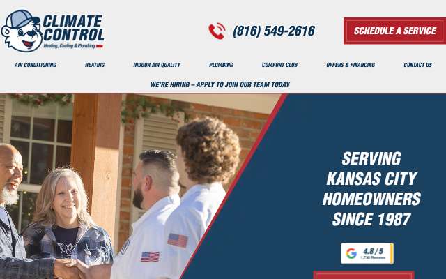 Climate Control Heating Cooling & Plumbing's page as the assistant saw it