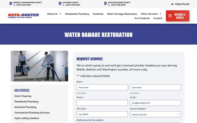 Roto-Rooter Plumbing & Water Cleanup's page as the assistant saw it
