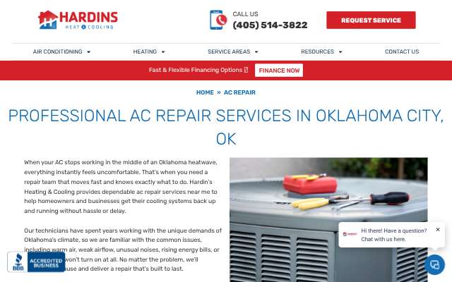 Hardin's Heating and Cooling's page as the assistant saw it