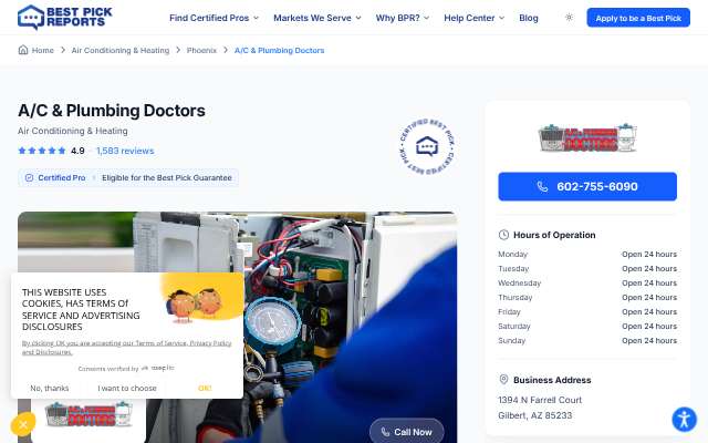A/C & Plumbing Doctors's page as the assistant saw it
