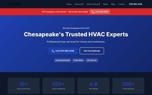 Chesapeake Heating and Air's page as the assistant saw it