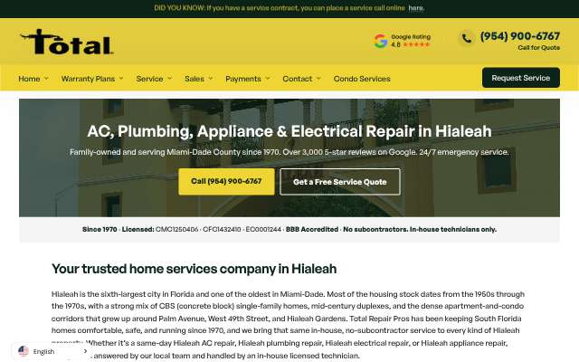 Total Repair Pros's page as the assistant saw it
