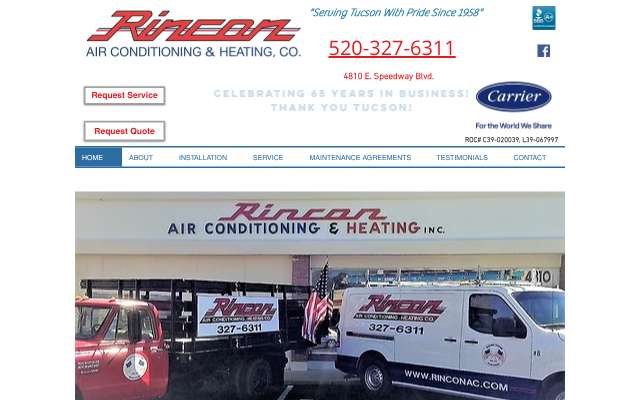Rincon Air Conditioning & Heating Co.'s page as the assistant saw it