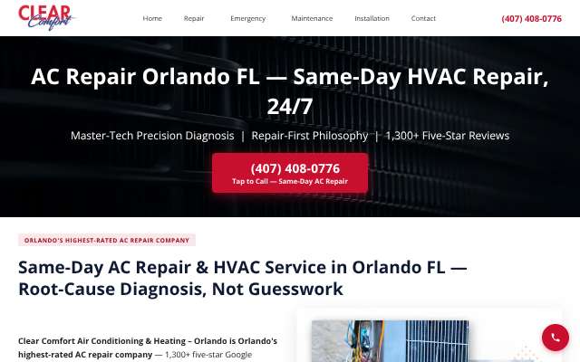 Clear Comfort's page as the assistant saw it