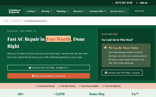 Comfort Experts's page as the assistant saw it