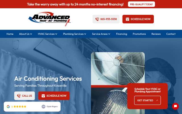 Advanced Heat AC & Plumbing's page as the assistant saw it