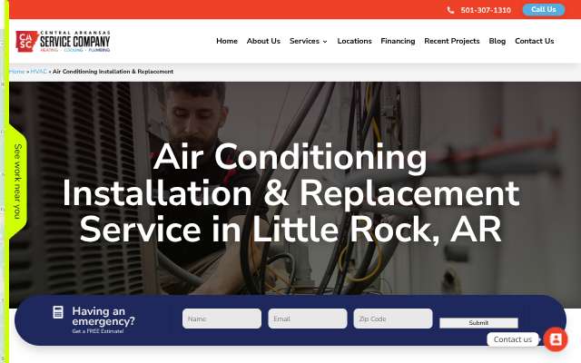 Central Arkansas Service Company's page as the assistant saw it