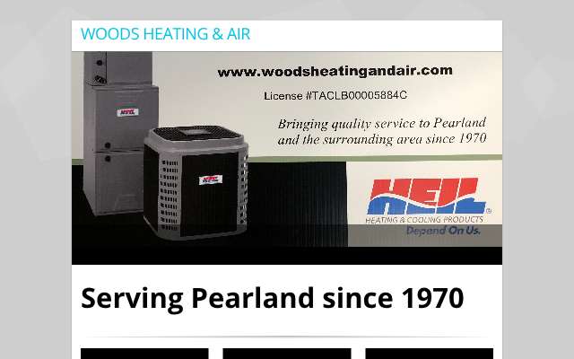 Woods Heating & Air Conditioning since 1970's page as the assistant saw it
