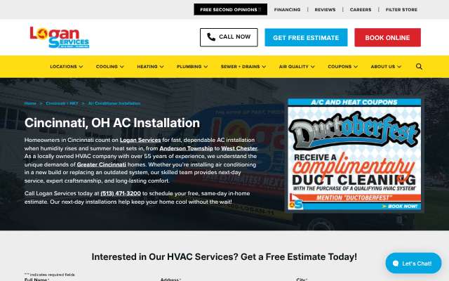 Page cited for Logan Services A/C, Heat & Plumbing (Cincinnati office)