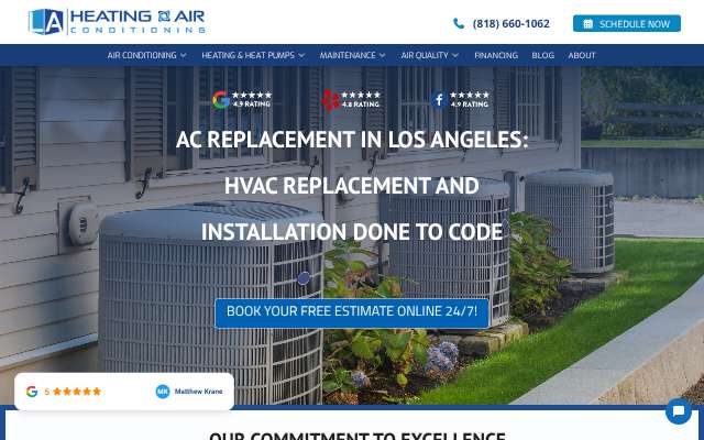 LA Heating & Air Conditioning's page as the assistant saw it