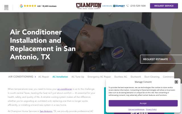 Champion Home Services's page as the assistant saw it