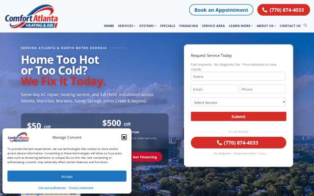 Comfort Atlanta Heating & Air's page as the assistant saw it