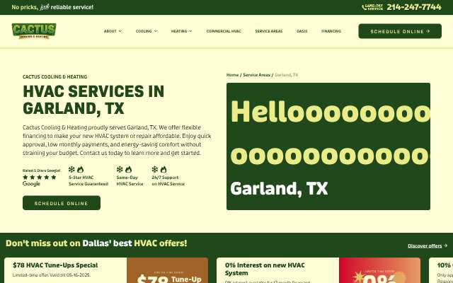 Cactus Cooling & Heating's page as the assistant saw it