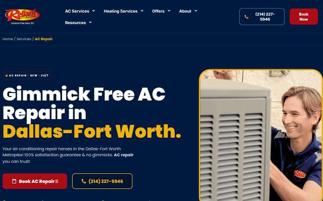 Reliant Air Conditioning's page as the assistant saw it