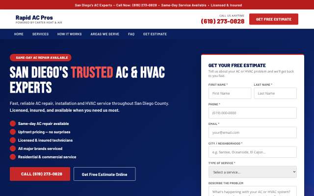 Rapid AC Pros's page as the assistant saw it