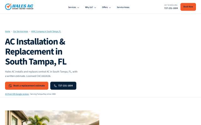 Hale's Air Conditioning Service, Inc.'s page as the assistant saw it