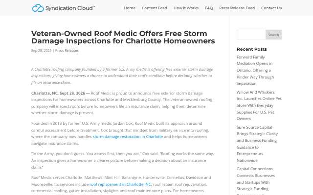 Roof Medic's page as the assistant saw it