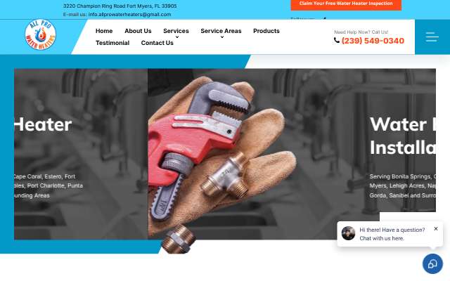 All Pro Water Heaters's page as the assistant saw it