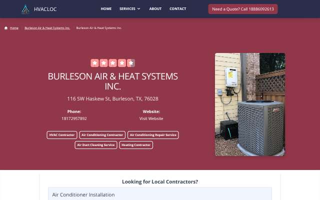 Burleson Air & Heat Systems's page as the assistant saw it