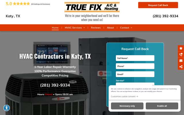 True Fix AC and Heating's page as the assistant saw it