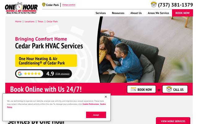 One Hour Heating & Air of Cedar Park's page as the assistant saw it