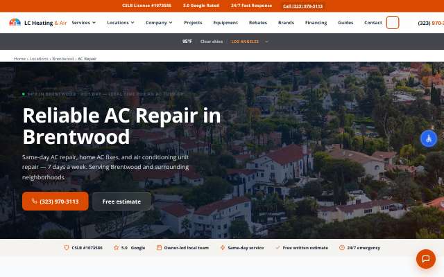 LC Heating & Air's page as the assistant saw it