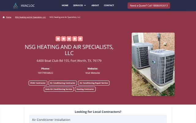 NSG Heating and Air Specialists, LLC's page as the assistant saw it