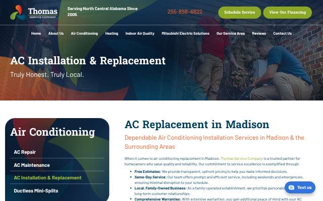 Thomas Service Company's page as the assistant saw it