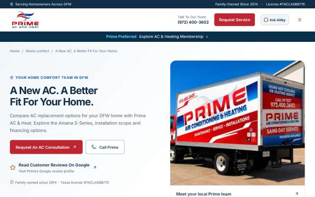 Prime AC & Heat's page as the assistant saw it