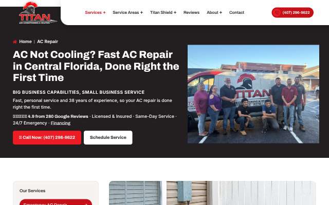 Titan Air Conditioning & Heating's page as the assistant saw it