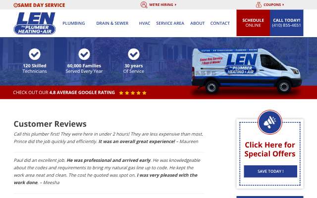 Page cited for Len The Plumber Heating & Air