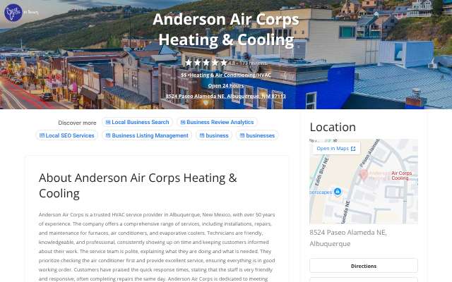 Anderson Air Corps Heating & Cooling's page as the assistant saw it