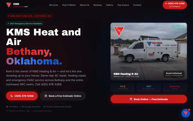KMS Heating and Air's page as the assistant saw it