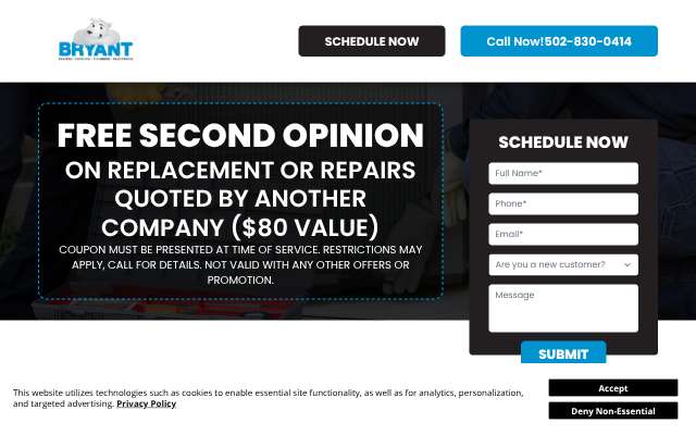 Bryant Heating, Cooling, Plumbing & Electric's page as the assistant saw it