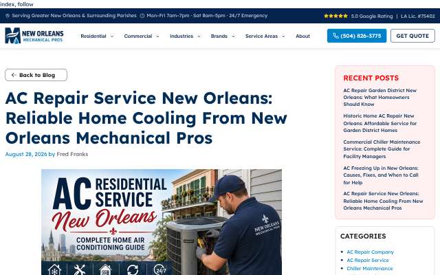 New Orleans Mechanical Pros's page as the assistant saw it