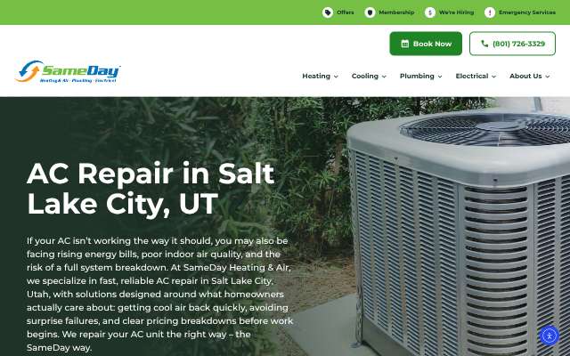 SameDay Heating & Air's page as the assistant saw it