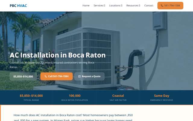 PBC HVAC's page as the assistant saw it