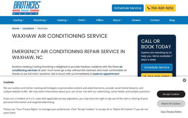 Brothers Heating Cooling Plumbing's page as the assistant saw it