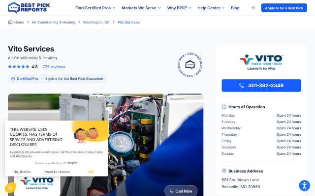 Vito Services's page as the assistant saw it