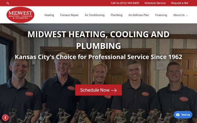 Midwest Heating Cooling & Plumbing's page as the assistant saw it