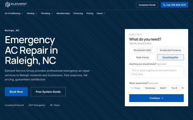 Element Service Group's page as the assistant saw it