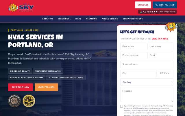 Sky Heating, AC, Plumbing & Electrical's page as the assistant saw it