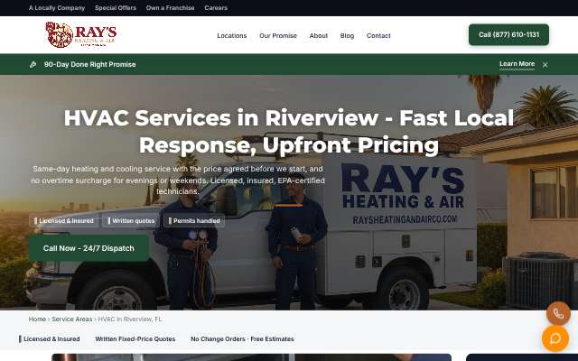 Ray's Heating & Air's page as the assistant saw it