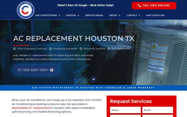 ACE Comfort Air Conditioning & Heating's page as the assistant saw it